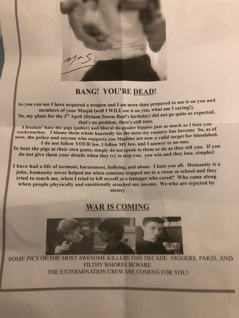 Islamophobic letter sent to Kent and Essex mosques – “I hate you cockroaches”
